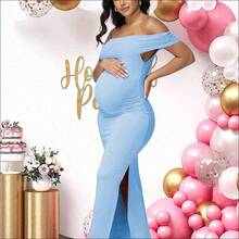 WNST
 JustVH Vestido elegante sin mangas con hombros descubiertos y malla para embarazadas para sesión de fotos de baby shower en primavera - verde menta - Ver 5