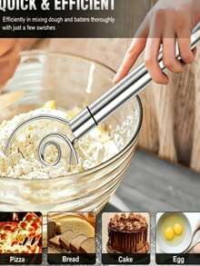 1/2pcs Stainless Steel Handheld Dough Mixer With Ergonomic Handle - Dough Scraper, Dual-Hole Quick Mixing Tool, Suitable For Cooking, Mixing And Beating Eggs, Kitchen Gadgets And Baking Tools, Suitable For Restaurants, Food Trucks - Multicolor - View 9