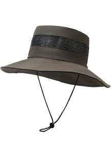 1pc Men's Mesh Bucket Hat, Summer Sun Protection Hat, Solid Color Outdoor Hiking Fishing Hat - A - View 3