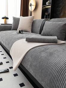 1pc All-Season Universal Sofa Cushion Cover, Modern Minimalist Non-Slip Sofa Seat Cover, Dust-Proof, Stain-Resistant, Machine Washable & Hand Washable Sofa Cover Cloth, Dark Gray, Fresh & Fashionable, Soft, Non-Fading, Non-Shedding, Bedroom Decor, Pet-Friendly Protective Cover, Adjustable Corner Sofa Cover Suitable For Bedroom, Office, Living Room Combination Furniture, L-Shaped Sofa And 1234-Seater Sofa - Dark Grey - View 7