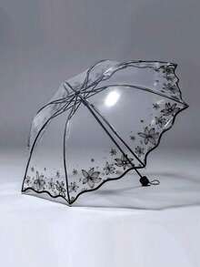 1/3pcs Floral Pattern Transparent Umbrella, Suitable For School, Office, Home, Travel, Back To School Supplies, Umbrella, Unisex, Durable Structure - Multiple Styles - View 1