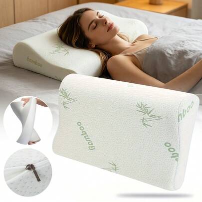 1/2 Pack Bed Pillow Wave-Shaped Memory Foam Neck Support Pillow With Machine-Washable Pillowcase, Sleep Pillow, Soft Neck Support (Medium)