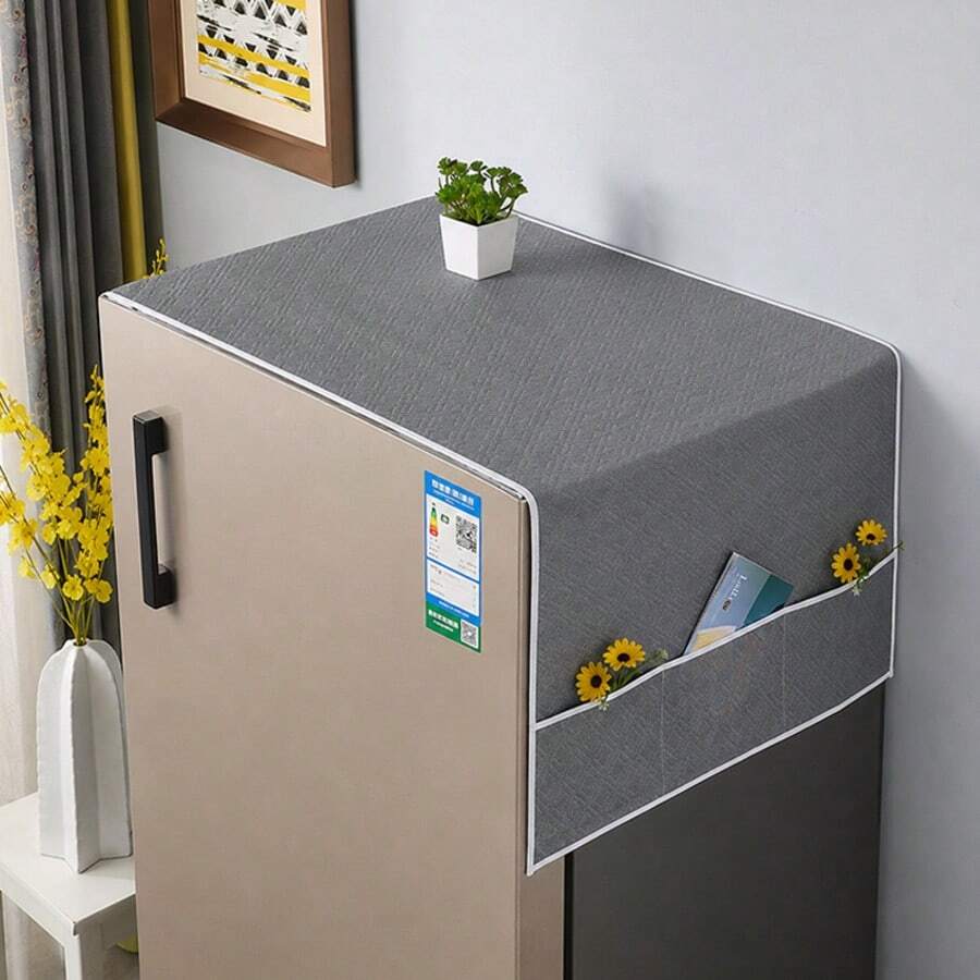 Funda antipolvo impermeable de PEVA para refrigerador con bolsillos de almacenamiento laterales, protector de parte superior de nevera, organizador de cocina - Ver 1