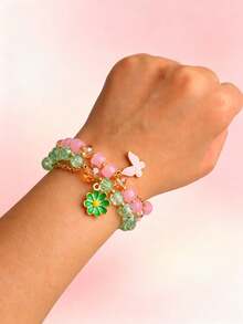 Bộ 6 chiếc/lô vòng tay hạt treo bướm màu sắc tinh tế thời trang cho nữ, vòng đeo tay co giãn xếp chồng nhiều màu, trang sức ngọt ngào mix tiệc, quà tặng - Vòng tay đính hạt hình bướm Daisy - Xem 10