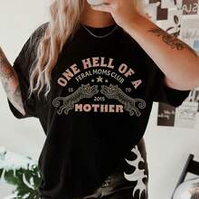 Oversized Mom Club Graphic Tee Grunge Oversized Shirt - Black - View 1