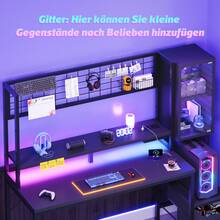 Devoko مكتب ألعاب RGB 140/120X50X75 سم، مكتب كمبيوتر مع مخرج طاقة ولوحة شبكية ومساحة تخزين - الأسود - مشاهدة 3