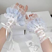 1雙女款甜美蘿莉塔繫帶花卉提花多層蕾絲飾邊學院風可愛時尚百搭短襪 - 彩色 - 查看 13