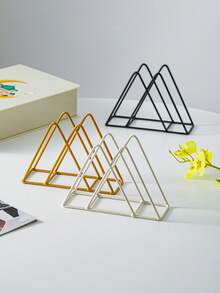 1pc Triangle Metal Napkin Holder, Desktop Tissue Dispenser, Minimalist Triangle Tabletop Decor Napkin Holder, Kitchen Paper Towel Storage Rack, Holiday Decor Napkin Holder - Multicolor - View 3