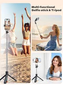 Palo de Selfie Extensible de 100CM con Trípode, Soporte para Teléfono y Control Remoto Bluetooth Desmontable, Rotación de 360°, Compatible con iPhone, Android y Smartphones - Soporte Ajustable y Ligero para Grabación de Video sin Manos, Fotos Grupales, Vlogging y Transmisión en Vivo, Diseño Portátil y Compacto - A - Ver 6