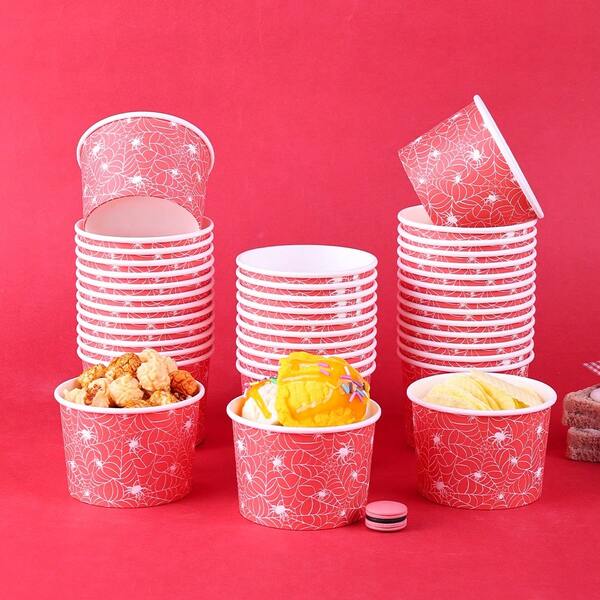 10/20/60pcs, Halloween Spider Web Themed Birthday Disposable Paper Cups, Red Spider Web Print Ice Cream Snack Bowls, Halloween Treat Snack Cups Birthday Party Candy Treat Serving Tableware Favors,Paper Dessert Bowls For Birthday Summer Party Favor