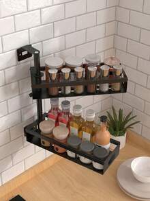 Estante giratorio de especias de cocina de 2 niveles, construcción de acero al carbono, estante multifuncional para almacenamiento de especias y condimentos, organizador de frascos de especias de cocina, estante multiusos con superficie fácil de limpiar y resistente, organizador de frascos de especias para cocina - Multicolor - Ver 6