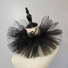 1 pieza Cuello de volantes de malla ligera para payaso, decoración de cuello estilo payaso vintage, cuello falso victoriano de malla en capas, pieza de cuello de volantes desmontable, adecuado para Halloween, cosplay de circo, feria renacentista y fiestas temáticas - negro - Ver 6