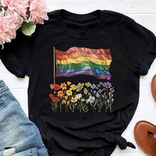 Pride Flag Flowers Shirt BT Porotton Tee - 黑色 - 查看 1