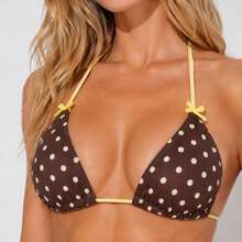 Polka Dot Bikini Set With Boy Short Bottom, Gift Ready   Swimwear, Halter Neck & Contrast Trim, Casual & Versatile, Perfect For Holiday Swimwear Shopping Or Year-Round Vacation Use, New Arrival - 黃色 - 查看 5