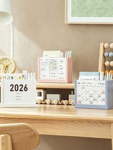 Multifunctional Desktop Organizer With 2026 Calendar Display, Space-Saving Minimalist Student Desk Storage, Sturdy Pencil Holder, Suitable For Study Room, Pen Holder, Office Desk Accessories, Home Decor, Travel Essential - Multicolor - View 5