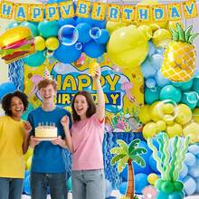 Sponge Theme Birthday Decoration Set - 147pcs Underwater World Party Supplies, Including Yellow, Light Blue, Neon Blue, Dark Blue And Transparent Balloons, Perfect For Birthday Party. Baby Shower Decoration, Gender Reveal Decoration. - View 3