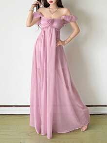 Top Dazzle Women's Elegant Strapless Long Cami Dress With Bow Detail, Sleeveless Backless Sexy Party Dress, Semi-Sheer Formal Gown - Purple - View 9