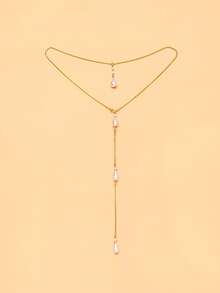 1pc Water Drop Pearl Necklace, Convertible Front And Back Chain, Elegant Backless Dress Jewelry, Women's Bridal Jewelry - Gold - View 6