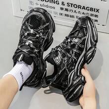 Men's Thick Sole Retro Chunky Sneakers Fashion Sports Running Sneakers Lightweight Breathable Casual Walking Shoes - Black - View 6