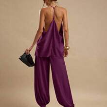 Pantalones de satén elegantes tipo farol para mujer, color amarillo jengibre, corte slim, apropiados para salir, brunch, verano, bodas, luna de miel, vacaciones en la playa - Granada - Ver 1