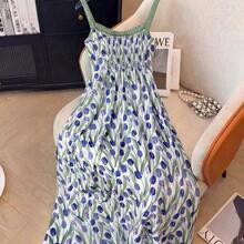 xuehuamaoyi02 Qadelle Vestido con estampado de tulipanes, vestido de verano sin mangas con diseño floral artístico para vacaciones - Multicolor - Ver 9
