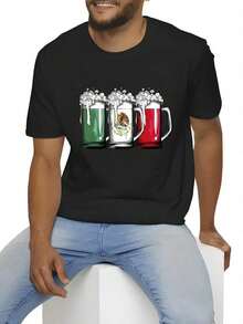 Camiseta casual de algodón para hombre, anime de dibujos animados, estampado creativo de cerveza, cuello redondo, mangas cortas, tejido suave y cómodo, verano, ropa casual al aire libre, rop - Negro - Ver 1