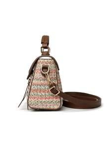 Retro Minimalist Printed Crossbody Bag With Adjustable PU Strap, Flap Closure, New Year - Maroon - View 7