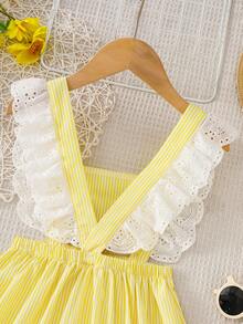 Girls' Sleeveless Contrast Ruffle Striped Backless Camisole Dress, Fashionable Girls' Summer Dress - Yellow - View 7