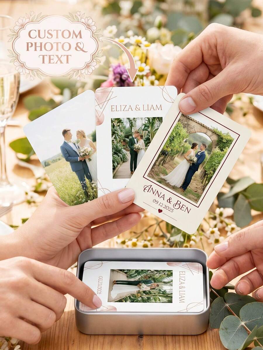 Custom Wedding Photo Playing Cards, Can Be Printed With Names And Dates, Featuring Matte Geometric Patterns. Ideal As Wedding Favors And Anniversary Gifts For Newlyweds And Couples, Perfect For Bridal Showers And Game Nights. - Multicolor - View 1