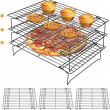 Rejilla de enfriamiento apilable de 1/2/3 niveles, material de acero inoxidable, rejilla de horneado plegable, adecuada para enfriar pasteles, galletas, pizza, carne, pan, antiadherente y fácil de limpiar, uso en múltiples escenarios - regalo ideal para entusiastas de la repostería y inauguración de casa - Ver 7