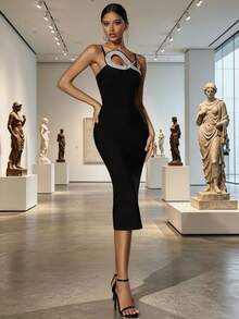Love Aing Summer New Women's Luxury Evening Gown, Sleeveless Crystal Slit Banquet Sexy Fitted Black Dress, Elegant Long Dress Suitable For Balls, Parties And Formal Occasions - Black - View 7
