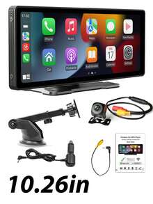 Layar Mobil CarPlay dengan Kamera Belakang 720p, Layar Sentuh IPS HD 10,26 Inci, Kompatibel dengan Apple CarPlay dan Android Auto, Mendukung Perekaman Berulang, Audio Bluetooth, GPS - A - View 13