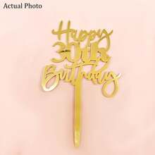 3件/1件 金色壓克力生日蛋糕插牌 Happy Birthday 18 21 30 40 50 60 70，適用生日派對 DIY 蛋糕甜點裝飾 - 金色 - 查看 10