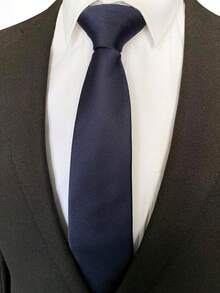 1件男士純色領帶裝飾配件，多用途領帶適用於派對、度假、工作、婚禮及其他場合，領帶寬度6cm - 藏蓝色 - 查看 4
