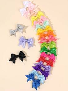 20pcs Colorful Ribbon Hair Bows For Girls Y2k Style Alligator Clips Glossy Mini Hair Clips Light/Dark Color Barrettes Simple Plain Hairpins School Student Daily Headwear Delicate Gift Teens Hair Accessories(Product Without Card) - Multicolor - View 1