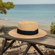 Vacation Casual 1 Straw Hat + 1 Bag - Khaki Black Webbing - View 2