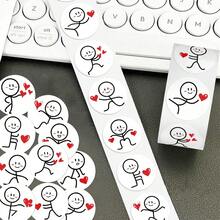 500pcs Stick Figure Label Stickers, Cartoon Cute Creative Label Round Stickers Children's Scrapbook Sealing Stickers, Suitable For Gift Packaging, Food Packaging Sealing, Laptop Decoration, Refrigerator Decoration - Multiple Styles - View 2