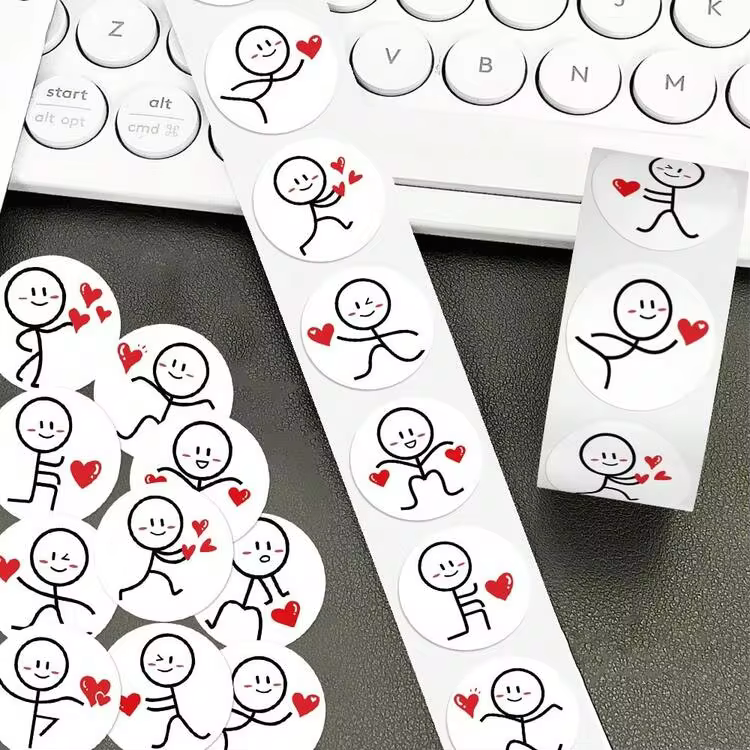 500pcs Stick Figure Label Stickers, Cartoon Cute Creative Label Round Stickers Children's Scrapbook Sealing Stickers, Suitable For Gift Packaging, Food Packaging Sealing, Laptop Decoration, Refrigerator Decoration - Multiple Styles - View 2