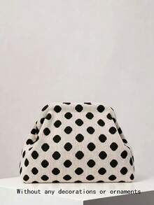 Knitted Polka Dot Clutch Bag, Black And White Cloud-Shaped, Lightweight Spring/Summer Style, Portable Design Suitable For Commuting, Dating And Shopping, Ideal For Students, Office Workers And Daily Outings - Beige - View 3