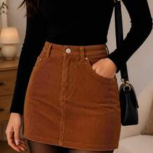 Women's Mini Skirt In Corduroy Velvet - màu nâu - Xem 11
