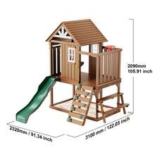 Outdoor Wooden Playhouse, Modern Cedar Playhouse For Age 2-8 Years Kids, Garden Games Cottage, Country Style Cedar Playhouse With Slide, Ladder, Climbing Wall, Windows, Picnic Table And Bench - Age 2-8 Years - 查看 10