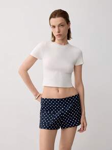 Kaos Crop Top Rajut Kasual Lengan Pendek Warna Polos Musim Panas Wanita, Putih - Putih - View 5