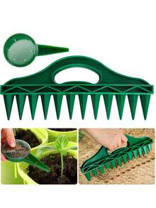 Set Penabur Benih Sayuran, Alat Penabur Benih Manual, Alat Penyebar Benih, Penabur Tanaman Sayuran, Pelubang Tanah dan Alat Penggembur Tanah untuk Berkebun - A - View 2