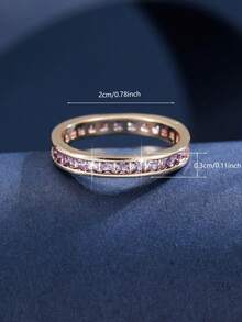 1pc Elegant Minimalist Square Full Zirconia Pave Inlay Ring For Women, Suitable For Daily, Office, Street, And Date Wear - Ring - View 5