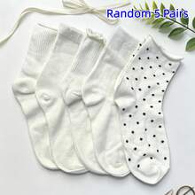 1/4/5/10 Đôi tất nữ dễ thương họa tiết chấm bi bèo nhún thoải mái thường ngày cao đến bắp chân, màu trắng, thoáng khí và mềm mại, phù hợp cho trường học và mặc hàng ngày, màu ngẫu nhiên, phù hợp cho mùa xuân, mùa hè, mùa thu, mùa đông - Nhiều màu - Xem 17
