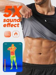 HOTSUIT 2pcs/Set Atasan Sauna Tanpa Lengan Pria, Tank Top Ketat untuk Latihan, Cocok untuk Olahraga di Gym - Hitam - View 7