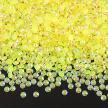 500pcs/1000pcs Strass de resina DIY tipo gelatina con base plana, pequeños redondos, mini accesorios decorativos para funda de teléfono, taza, zapatos, botas, ropa, fan de ídolo DIY hecho a mano, etiqueta de nombre - Amarillo limón - Ver 4