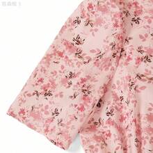 yonghongmaoyi1  Vestido elegante de longitud media con cuello redondo, manga corta, estampado floral y cinturón para mujer - Azul y blanco - Ver 6