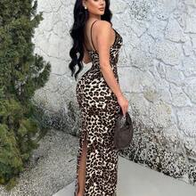 guangzhougaolangshangmao   Vestido ajustado de mujer con estampado de leopardo y encaje en parches - Multicolor - Ver 3