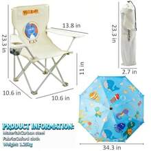 Silla plegable de playa para niños silla de camping para niños con paraguas al aire última intervensión ligera y resistente para playa camping picnic - Azul - Ver 3
